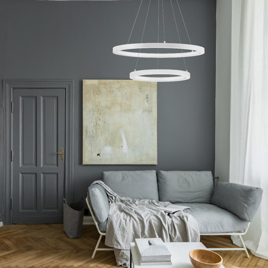 Lampadario per salone moderno cerchi bianchi led 3000k dimmerabili
