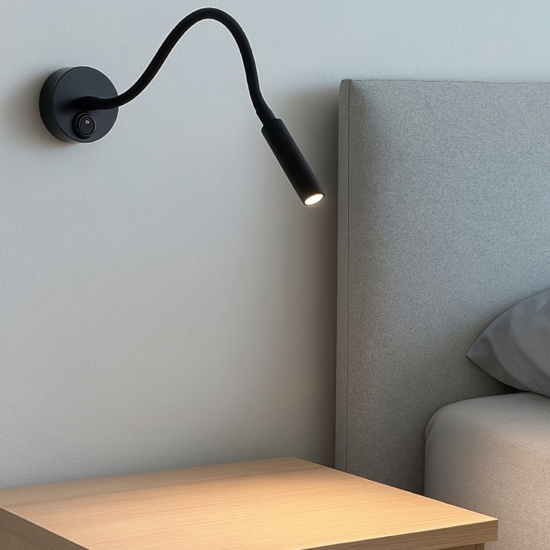 Applique minispy perenz illuminazione nero per comodino camera da letto