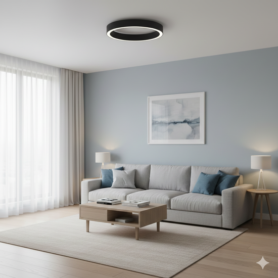 Plafoniera nera anello 80 cm led 3000k dimmerabile