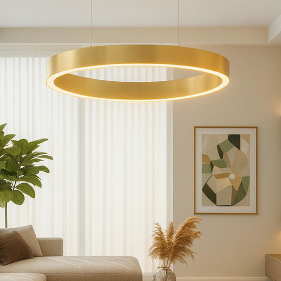 Grande lampadario cerchi led 3000k dimmerabile oro 100 cm