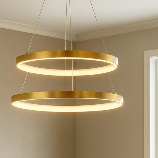 Lampadario doppio anello foglia oro led 3000k dimmerabile moderno