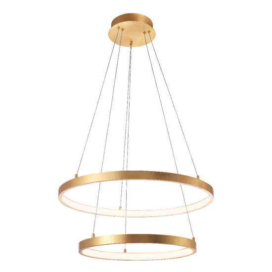 Lampadario doppio anello foglia oro led 3000k dimmerabile moderno