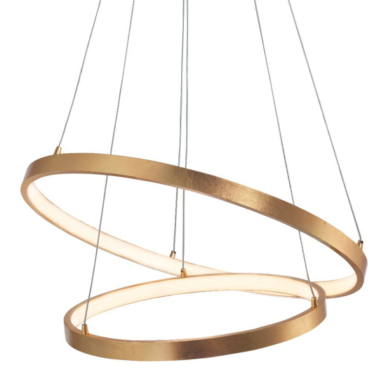Lampadario doppio anello foglia oro led 3000k dimmerabile moderno