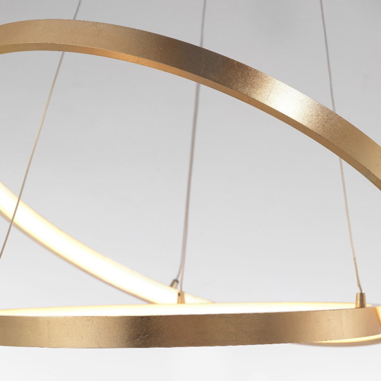 Lampadario doppio anello foglia oro led 3000k dimmerabile moderno