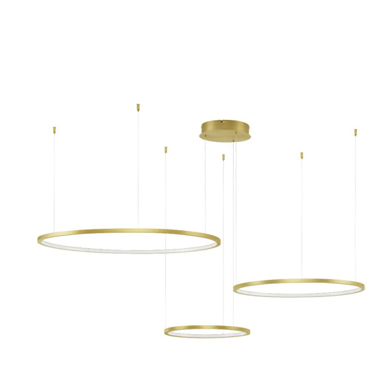 Lampadario moderno 3 anelli oro led 3000k dimmerabile per salone