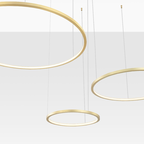 Lampadario moderno 3 anelli oro led 3000k dimmerabile per salone