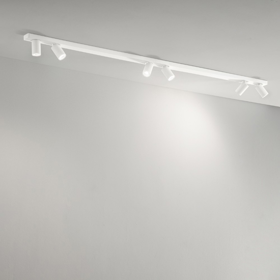 Plafoniera lunga 200cm oddy perenz bianca con 6 spot orientabili