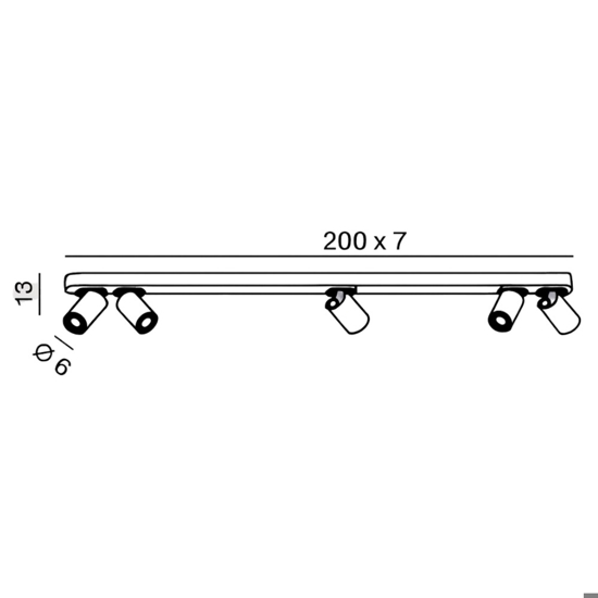 Plafoniera lunga 200cm oddy perenz bianca con 6 spot orientabili