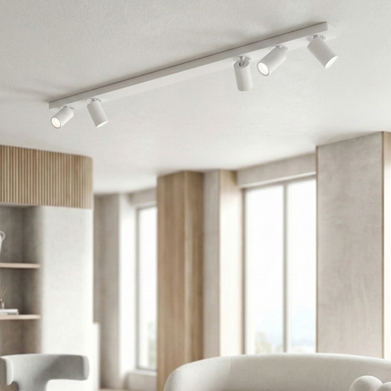 Plafoniera bianca con 5 spot orientabili oddy perenz illuminazione
