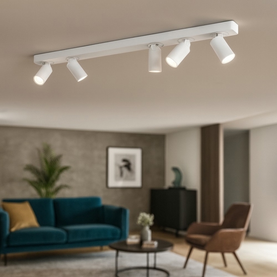 Plafoniera bianca con 5 spot orientabili oddy perenz illuminazione