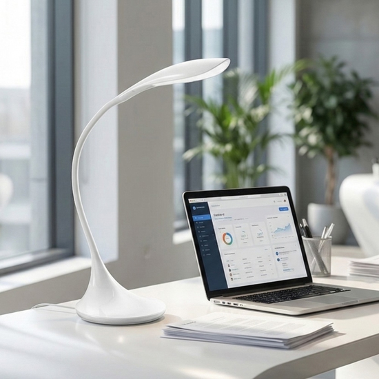 Lampada da scrivania led bianca design moderna orientabile sonagli perenz