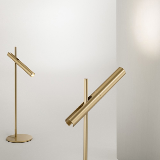Lampada da tavolo led design moderna oro spazzolato sniper perenz
