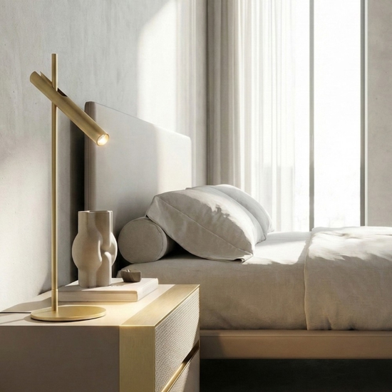 Lampada da tavolo led design moderna oro spazzolato sniper perenz