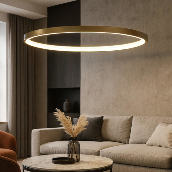 Lampadario anello ottone anticato led 3000k 108 cm