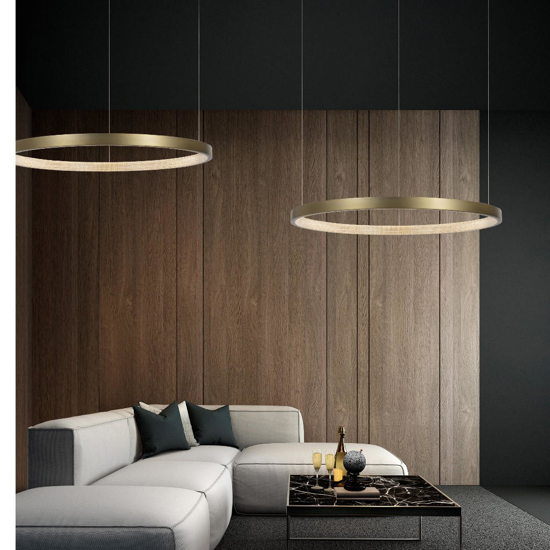 Lampadario anello ottone anticato led 3000k 108 cm