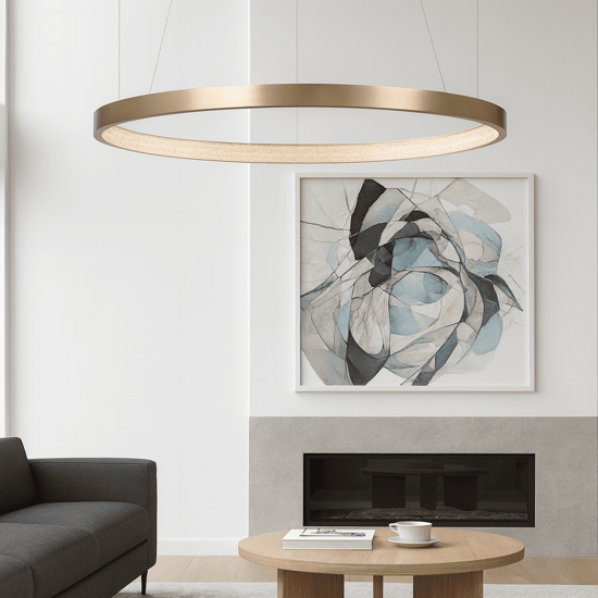 Lampadario ad anello ottone anticato led 3000k dimmerabile 86 cm