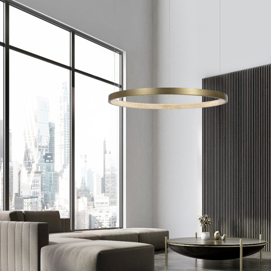 Lampadario ad anello ottone anticato led 3000k dimmerabile 86 cm