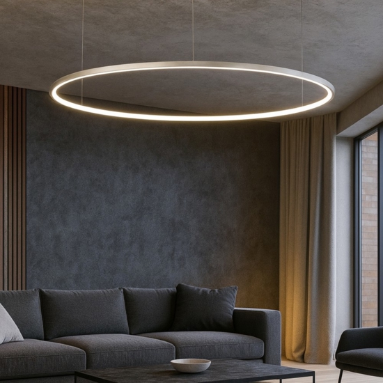 Lampadario moderno cerchio 100cm grigio led 59w 3000k dimmerabile