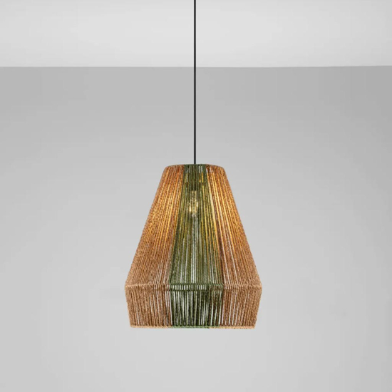 Lampadario rattan in corda sabbia e verde