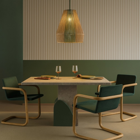 Lampadario rattan in corda sabbia e verde