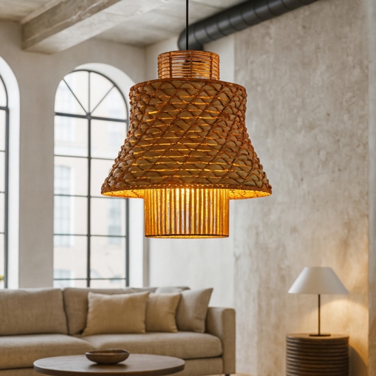 Lampadario in rattan corda naturale arancione cavo nero