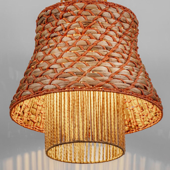 Lampadario in rattan corda naturale arancione cavo nero