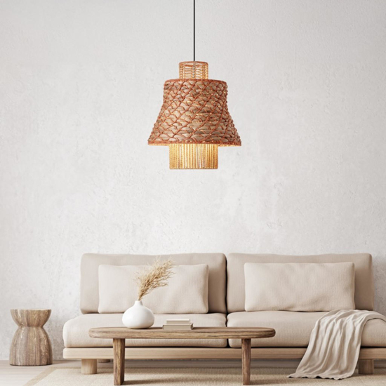 Lampadario in rattan corda naturale arancione cavo nero