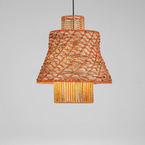 Lampadario in rattan corda naturale arancione cavo nero