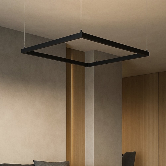 Lampadario moderno 75cm dimmerabile quadrato nero led 40w 3000k
