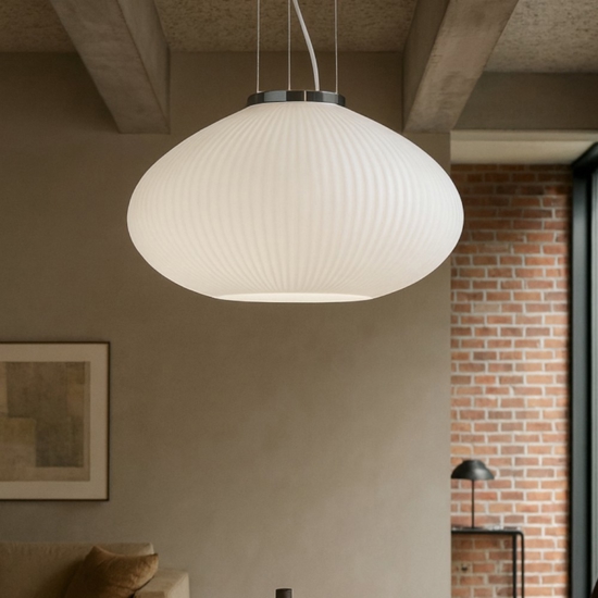 Plisse sp1 d35 ideal lux cromo lampadario vetro bianco