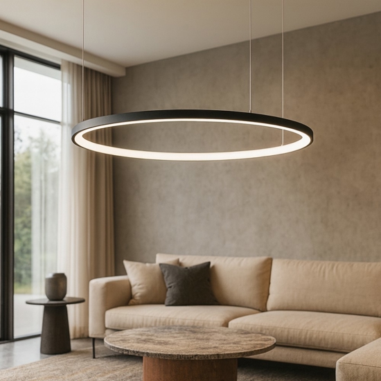Lampadario cerchio nero 60cm led 37w 3000k moderno