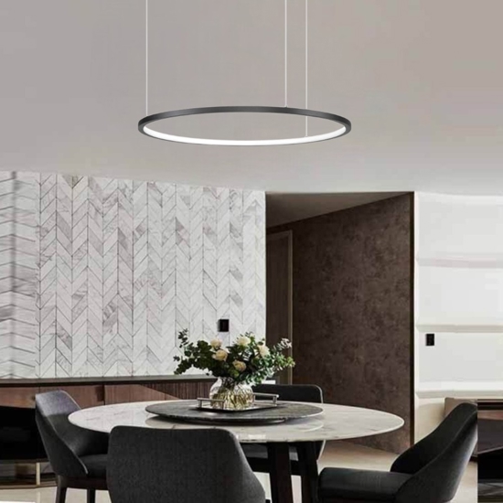 Lampadario cerchio nero 60cm led 37w 3000k moderno