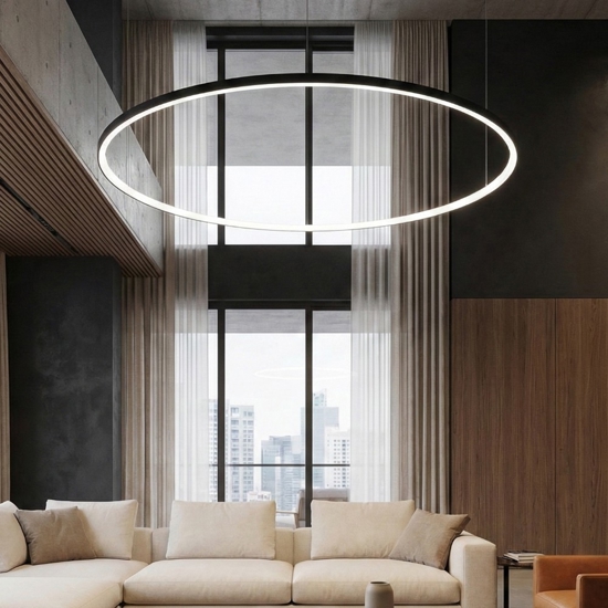 Lampadario moderno cerchio 100cm nero led 59w 3000k dimmerabile