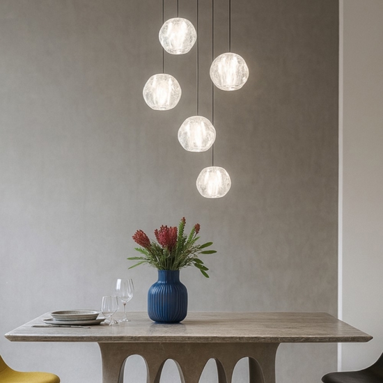 Lampadario led 25w 3000k 5 sfere pendenti per soggiorno moderno