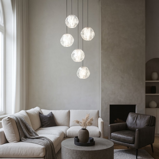 Lampadario led 25w 3000k 5 sfere pendenti per soggiorno moderno