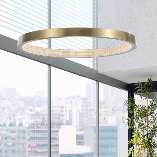 Lampadario anello 65cm ottone led 23w 3000k per salotto