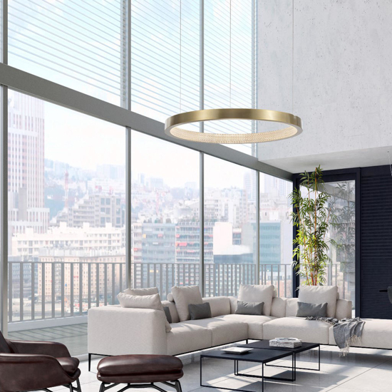 Lampadario anello 65cm ottone led 23w 3000k per salotto