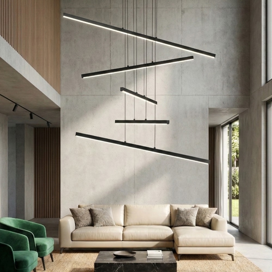 Lampadario design moderno per salotto led 3200k bacchette nero