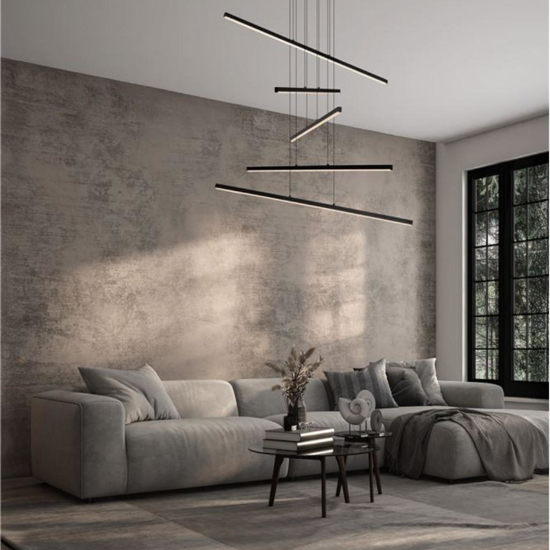 Lampadario design moderno per salotto led 3200k bacchette nero