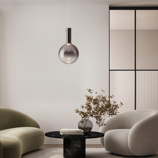 Lampada sospensione sfera di vetro fume led 6w 3000k moderna