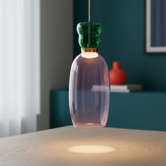 Lampada a sospensione oro vetro verde porpora moderno