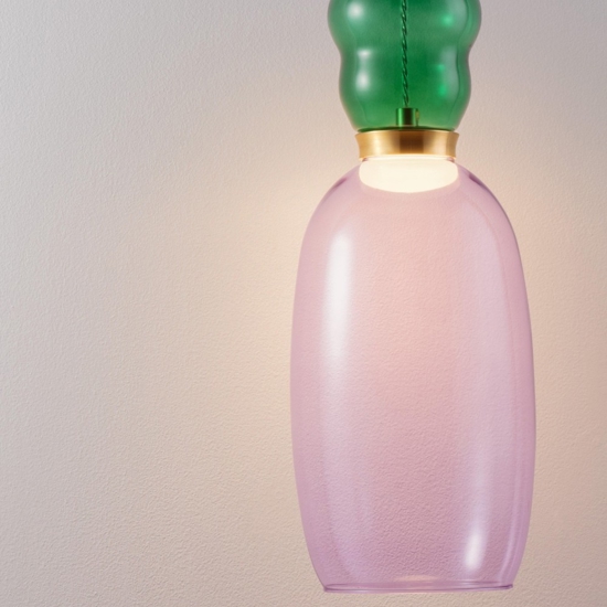 Lampada a sospensione oro vetro verde porpora moderno