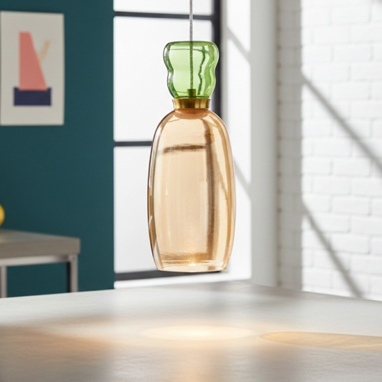 Lampada oro moderna sospensione vetro giallo verde da comodino