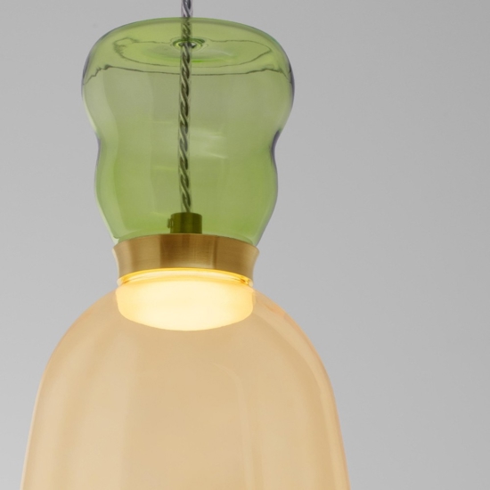 Lampada oro moderna sospensione vetro giallo verde da comodino