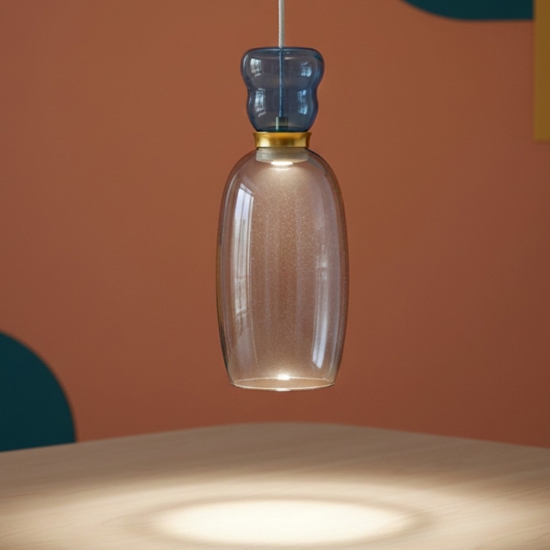 Lampada sospensione vetro azzurro per tavolino soggiorno