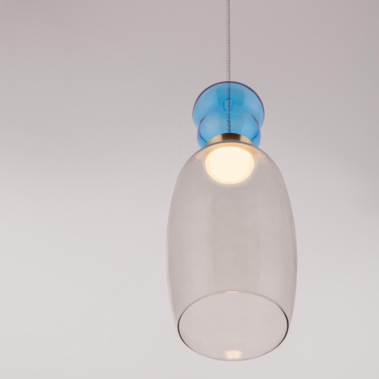 Lampada sospensione vetro azzurro per tavolino soggiorno