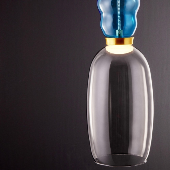 Lampada sospensione vetro azzurro per tavolino soggiorno