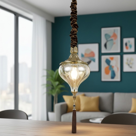 Harem sp1 ideal lux lampada sospensione metallo brunito vetro ambrato