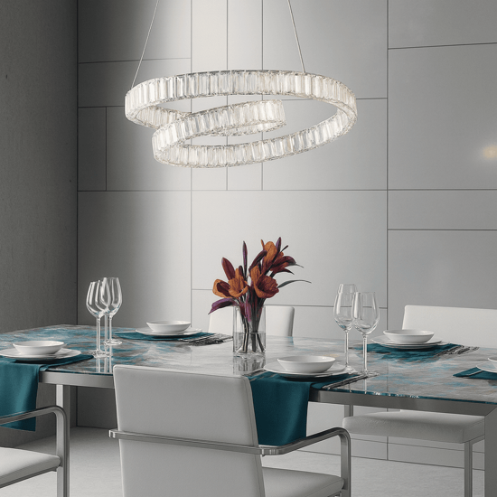 Lampadario spirale cristallo cromo per salotto led 50w 3500k