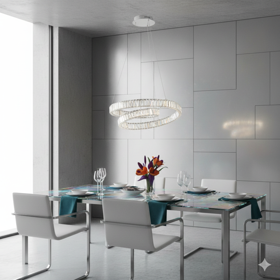 Lampadario spirale cristallo cromo per salotto led 50w 3500k